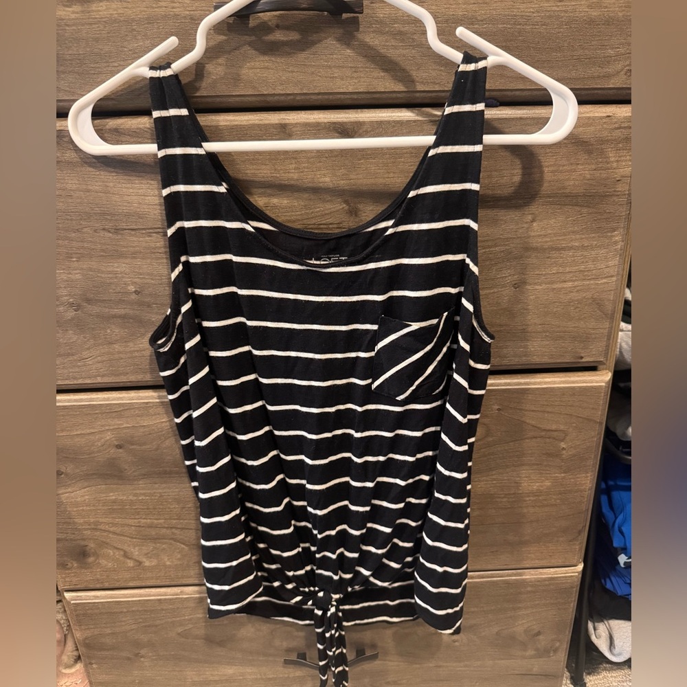 LOFT Black & White Striped Tie-Front Tank